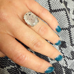 Oval Speckled Quartz in Sterling Silver Statement Ring