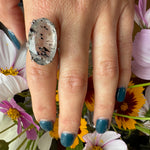 Peppered Quartz in Engraved Artisan Cocktail Ring