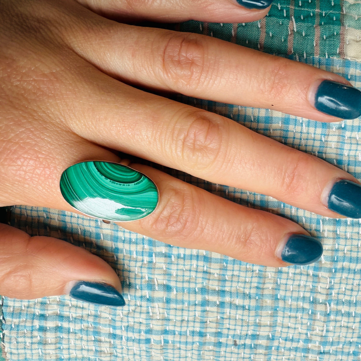 Green Wave Artisan Malachite & Sterling Ring