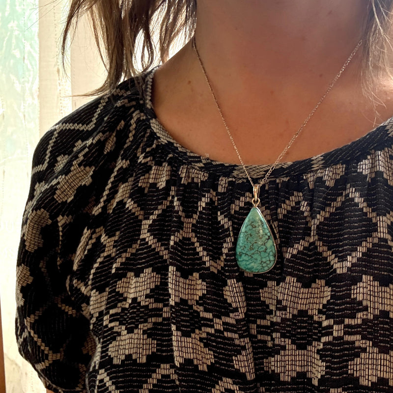 Brilliant Tibetan Turquoise & Sterling Silver Necklace