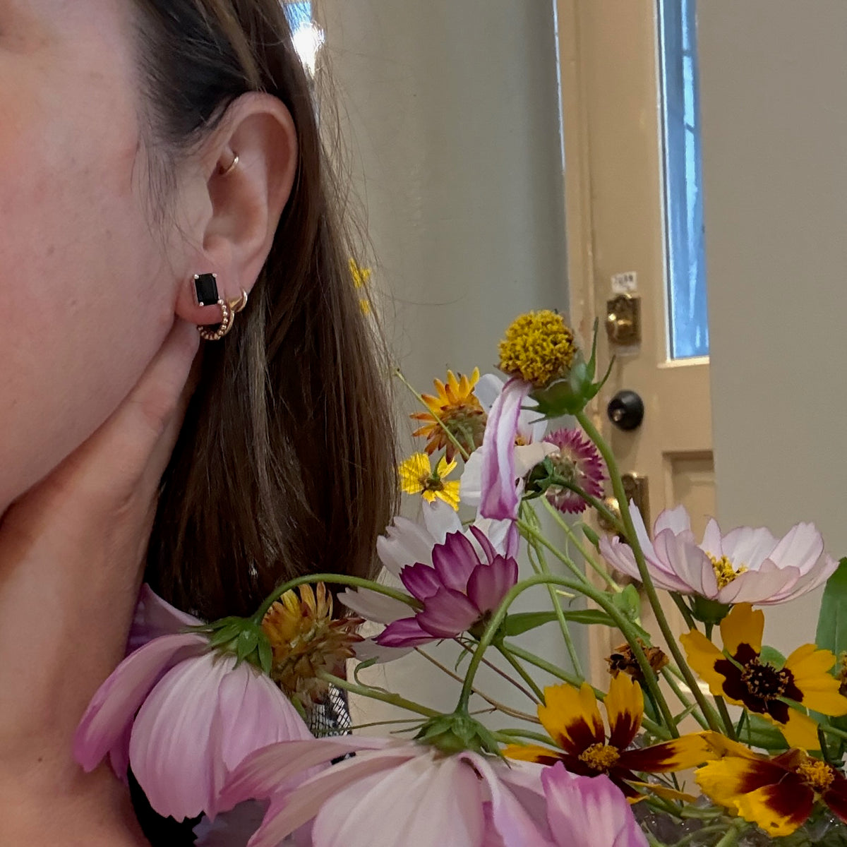Black Onyx & Sterling Silver Artisan Stud Earrings