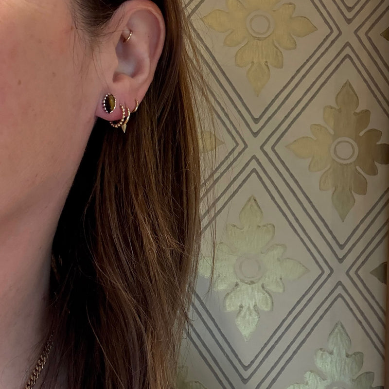 Sterling Navette Studs Set with Golden Tigers Eye