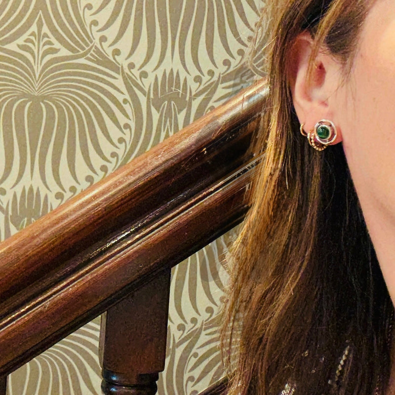 Malachite & Sterling Silver Halo Stud Earrings