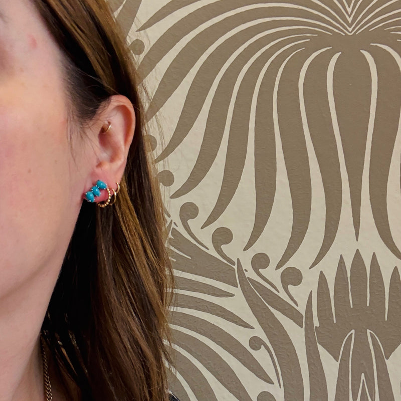 Sky Blue Turquoise Three-Stone Stud Earrings
