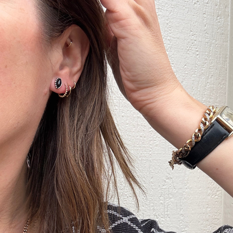 Sterling Navette Studs Set with Onyx