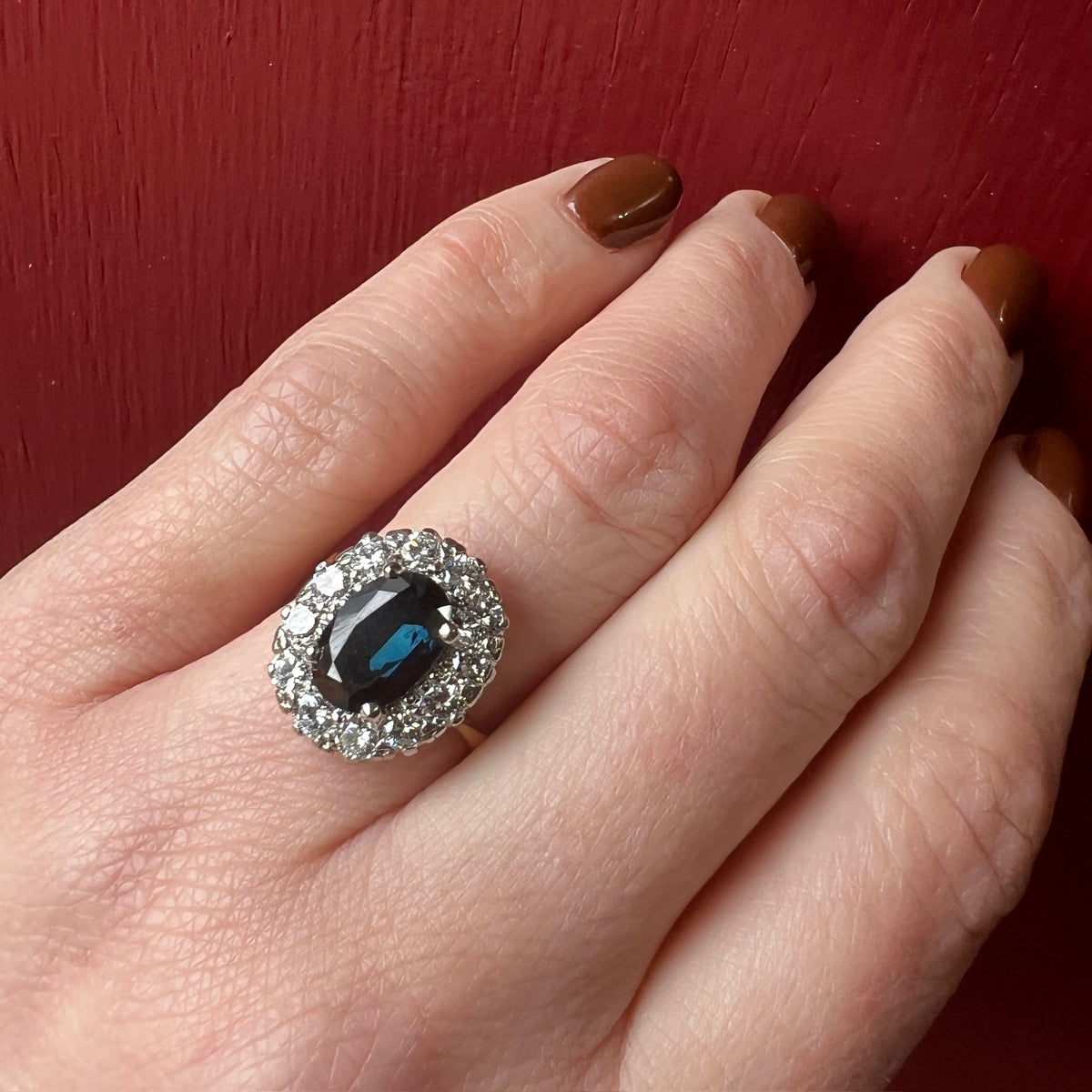 Stunning Vintage Oval Sapphire Diamond Halo Ring