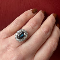 Stunning Vintage Oval Sapphire Diamond Halo Ring