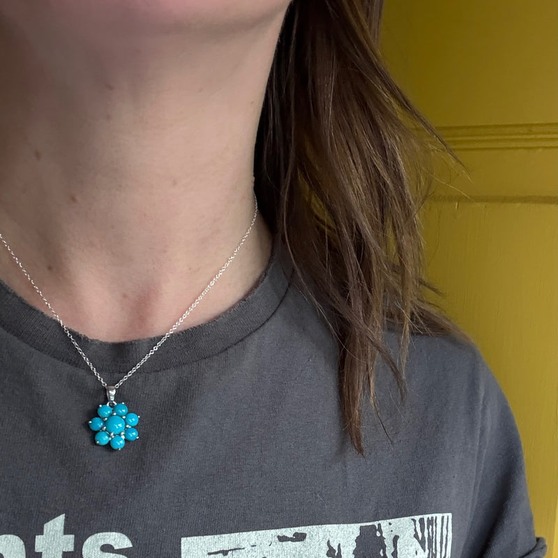 Turquoise Flower & Sterling Silver Artisan Pendant
