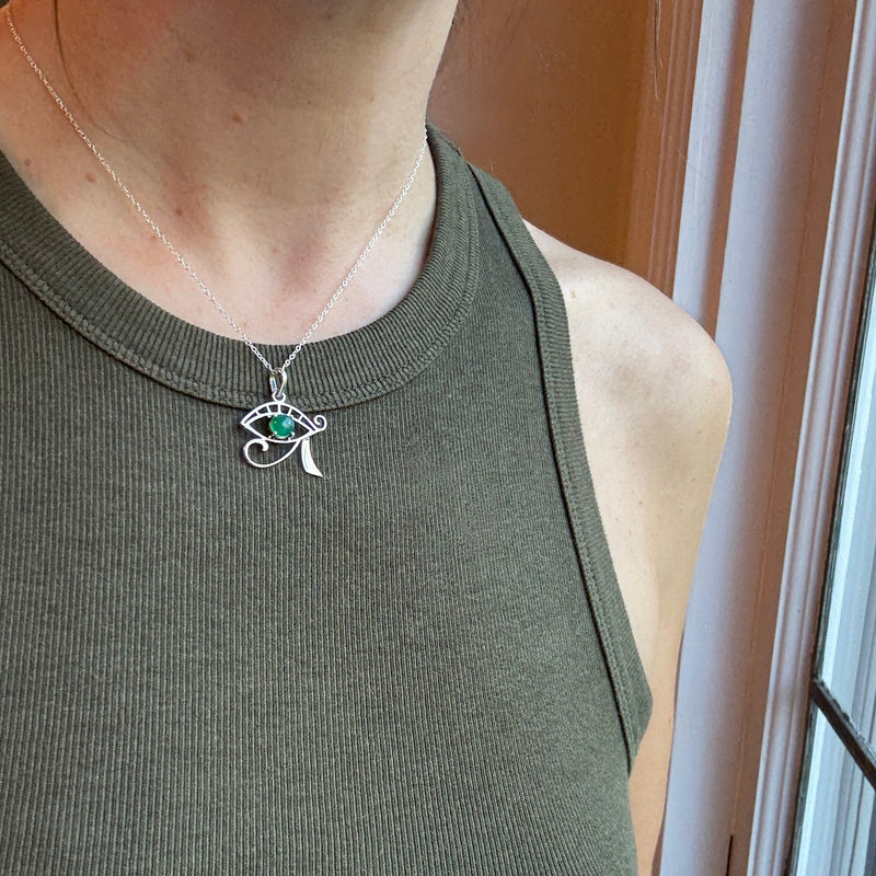 Sterling Eye of Ra Pendant with Green Agate Pupil