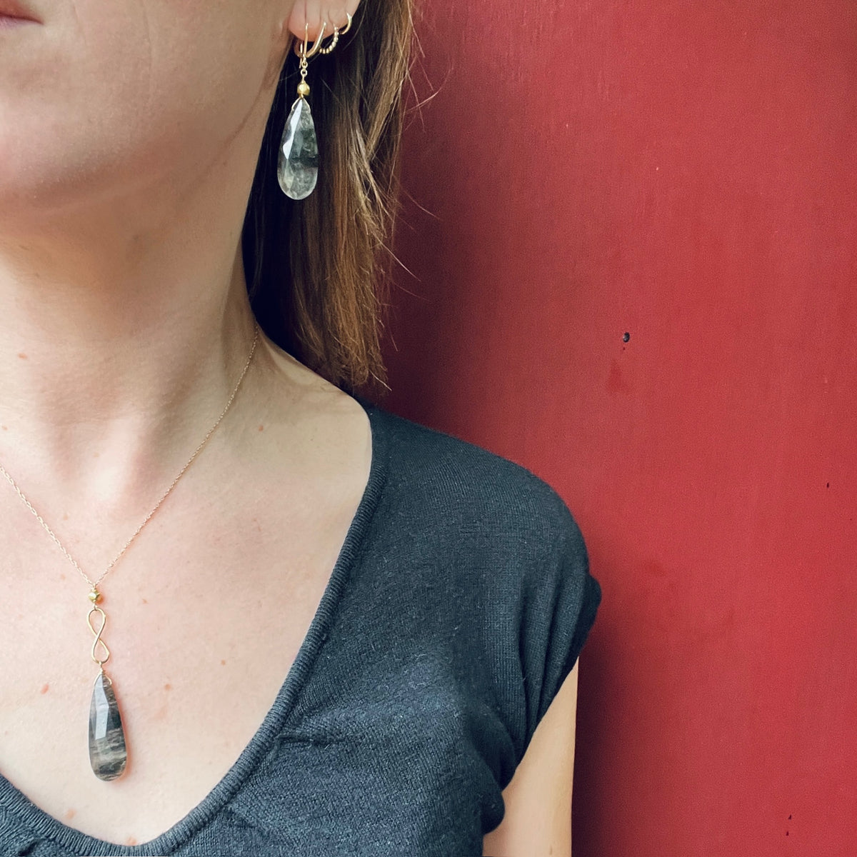 Moss Agate & Vintage Gold Bead Earrings by brunet