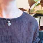 Cheerful Blue Art Glass in Silver-Petaled Pendant