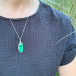 Dramatic Oval Malachite in Sterling Silver Necklace