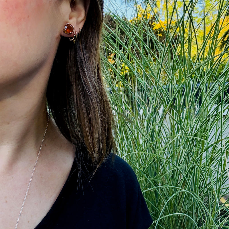 Fiery Orange Garnets in Sterling Stud Earrings