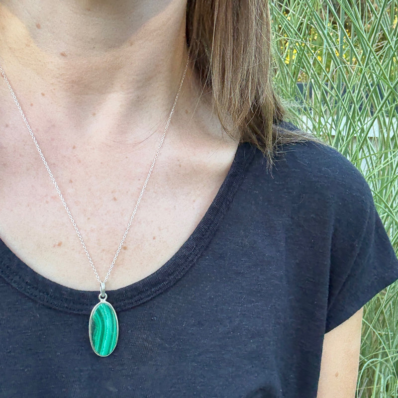 Gorgeous Green Malachite & Sterling Silver Pendant