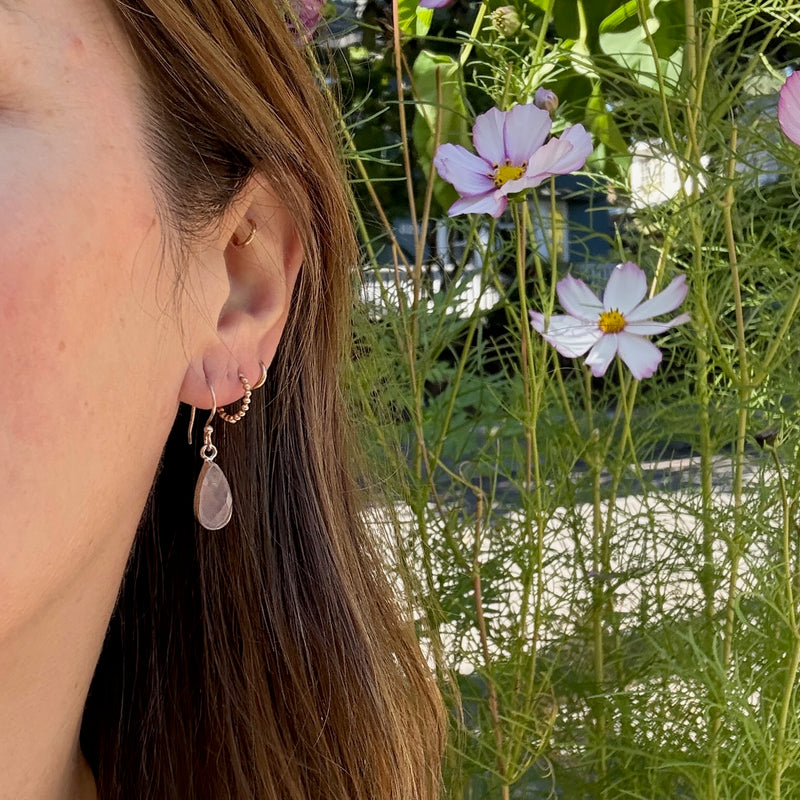 Faceted Pink Quartz & Sterling Artisan Drop Earrings