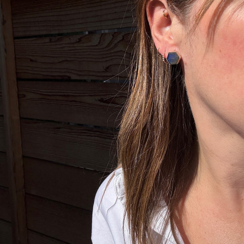 Indigo Labradorite Hexagons in Sterling Stud Earrings