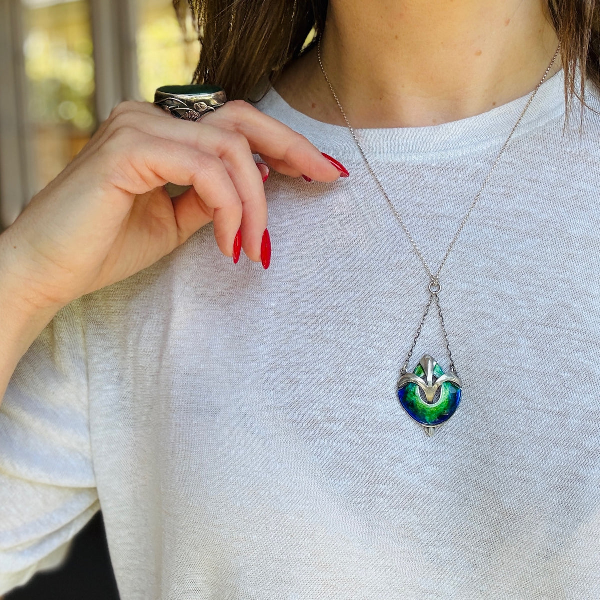 F.H.Adams Sterling & Enamel Arts & Crafts Necklace