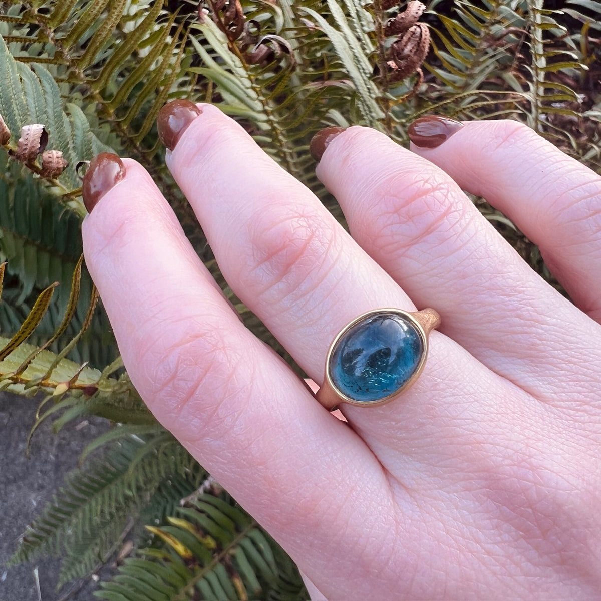 Rare Indicolite Blue Tourmaline Cabochon in 18k Gold Ring