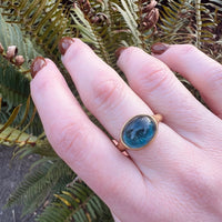 Rare Indicolite Blue Tourmaline Cabochon in 18k Gold Ring