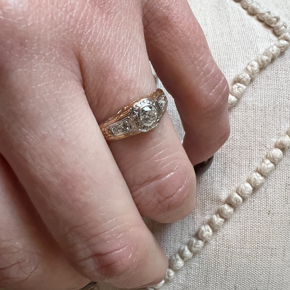 Stylish Art Deco Two-Tone Gold & Diamond Ring