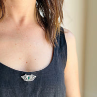 Decadent French Silver & Chrysoprase Arts & Crafts Brooch