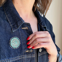 Radiant Zuni Turquoise Petit Point Sunflower Brooch