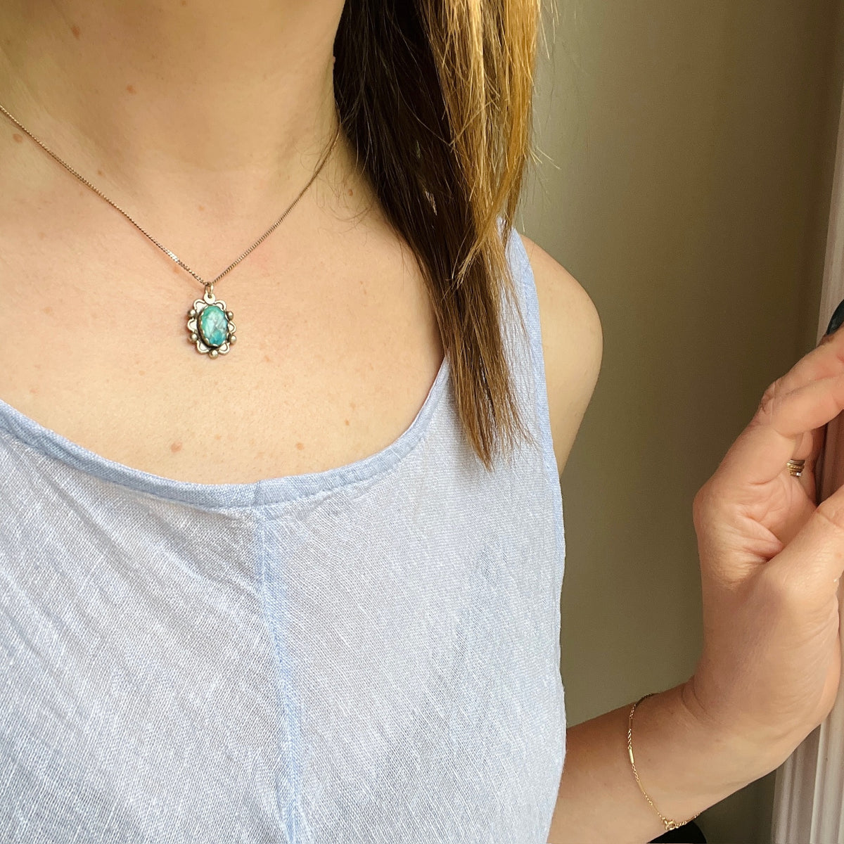 Turquoise Nugget in Sterling Overlay Pendant