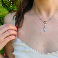 Guilloché Enamel & Moonstone Arts & Crafts Gold Necklace
