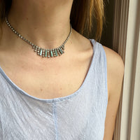 Aqua Baguette & Round White Rhinestone Fringe Necklace