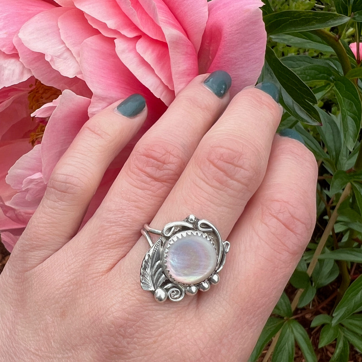 Iridescent Mother of Pearl in Sterling Silver Ring
