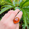 Chunky Amber Cabochon in Silver Brutalist Ring