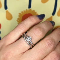 Elegant Mid-Century Emerald Step Cut Diamond Wedding Set