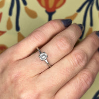Elegant Mid-Century Emerald Step Cut Diamond Wedding Set
