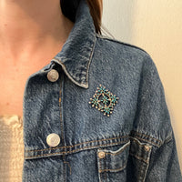 Needlepoint Turquoise in Sterling Silver Zuni Brooch