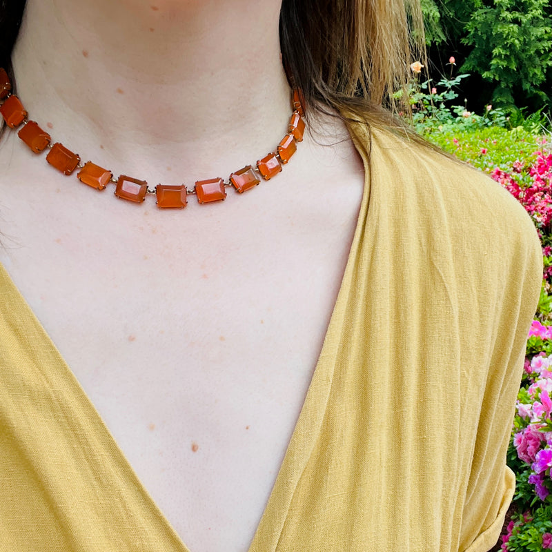 Chinese Carnelian Rivière Silver Gilt Necklace
