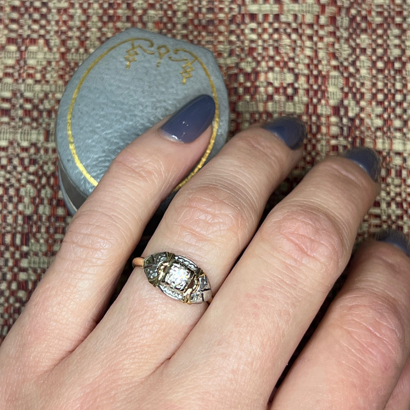 Two-Tone Art Modern Diamond Engagement Ring