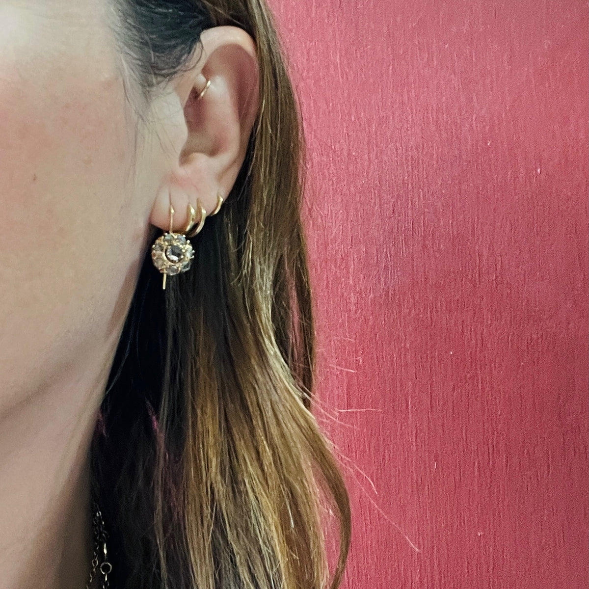 Glorious Rose Cut Diamond Cluster Earbobs