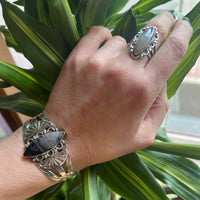 Gray & Black Agate in Embellished Sterling Cuff