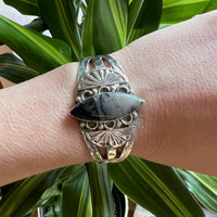 Gray & Black Agate in Embellished Sterling Cuff