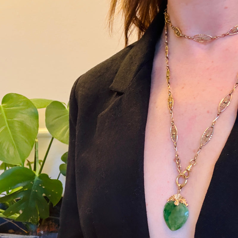 Antique Jade Heart with Ornate 18k Gold Bale