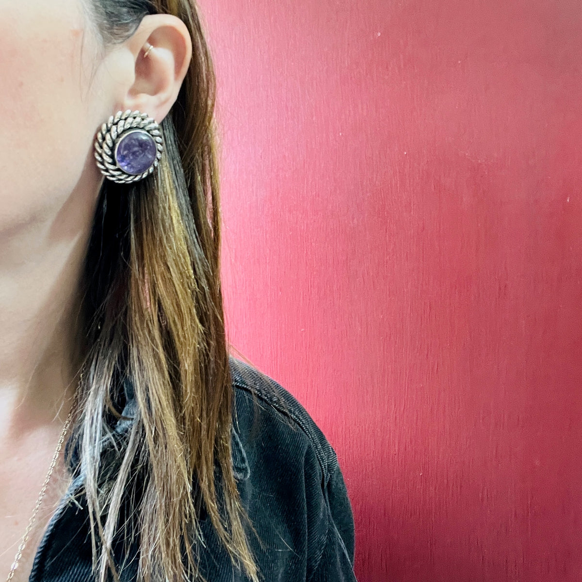Butler & Wilson Amethyst & Sterling Clip Earrings