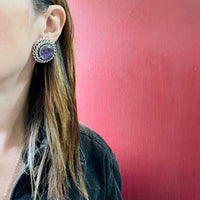 Butler & Wilson Amethyst & Sterling Clip Earrings