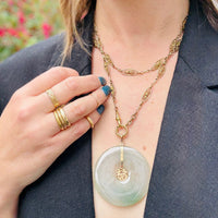 Grey-Green Jade Circle & 14k Gold Pendant