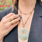 Grey-Green Jade Circle & 14k Gold Pendant