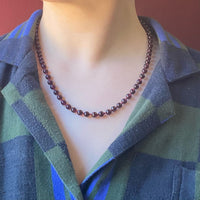 Rich Red Garnet Beads on Red Silk 17" Necklace