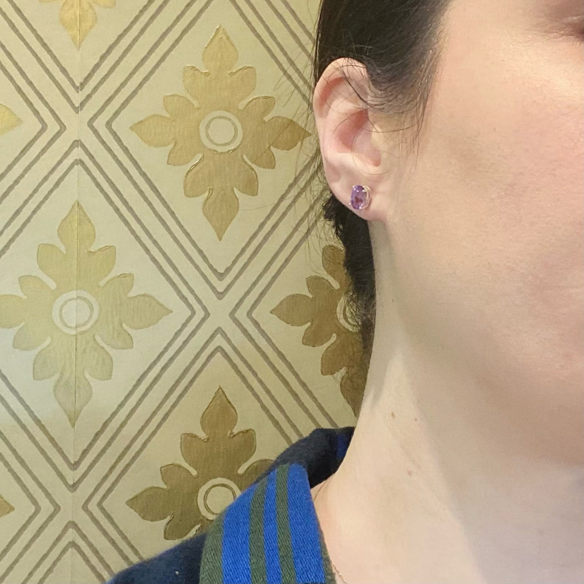 Purple Amethyst in Sterling Silver Artisan Stud Earrings