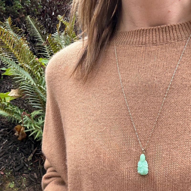 Serene Guanyin Jade & 14k Gold Pendant