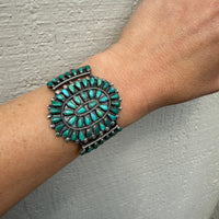 Zuni Turquoise Petit Point & Sterling Cuff Signed Wallace