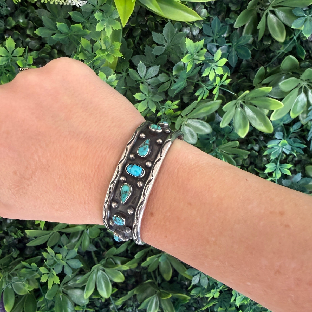Gorgeous Sterling & Turquoise Cuff with Rockers