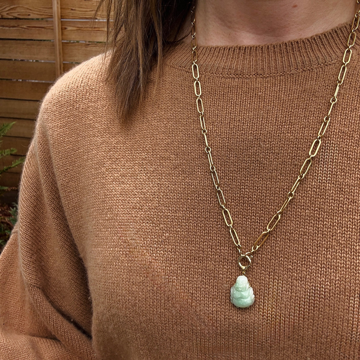 Chubby Little Jade Buddha in 14k Gold Frame